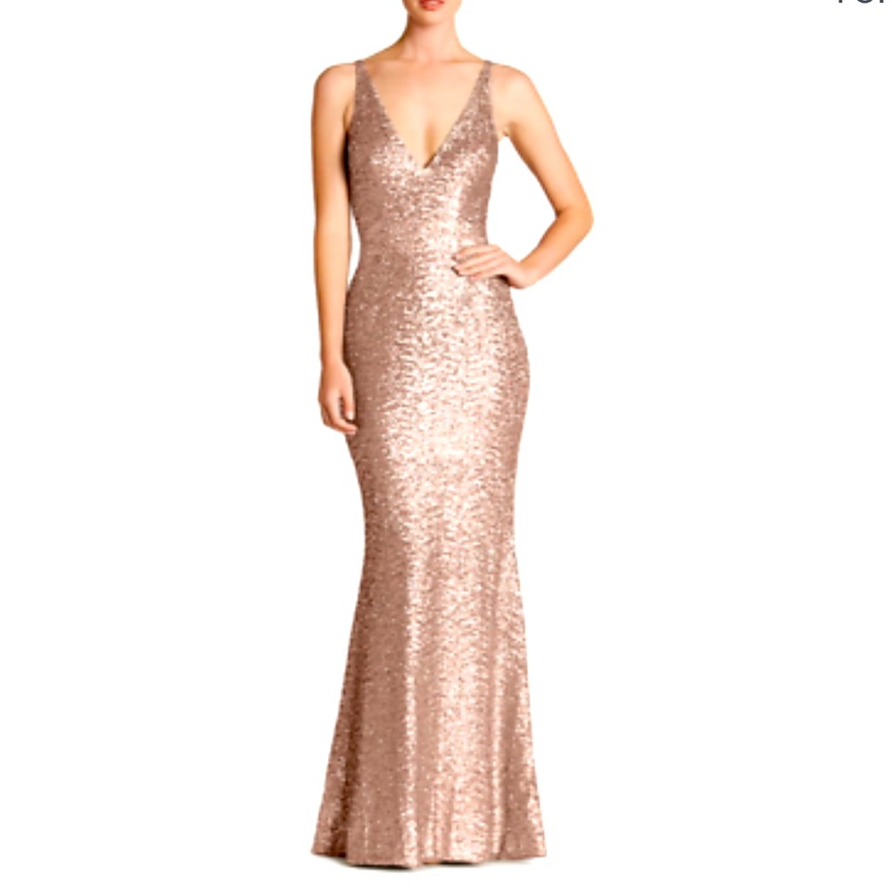 Dress The Population Harper Mermaid Gown in Rose Gold size Medium